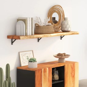 Mensola Muro 110x20x3,8cm Rettangolare Legno Acacia Bordi Vivi /
