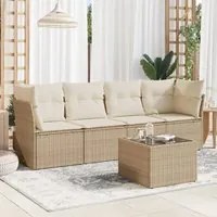 Set Divano da Giardino 5 pz con Cuscini Beige in Polyrattan 3217238