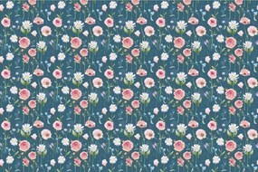 Carta da parati – Fiori romantici su sfondo blu