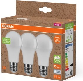 Set da 3 lampadine LED in plastica riciclata A100 E27/14W/230V 4000K - Osram