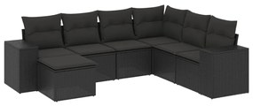 Set divani da giardino con cuscini 7pz nero polyrattan