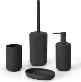 Set accessori bagno 3 pz con dispenser portaspazzolino e portasapone grigio cannettato Arizona