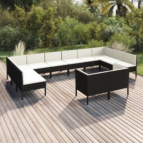 Set divani da giardino 12 pz con cuscini in polyrattan nero