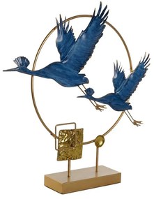 Statua Decorativa DKD Home Decor 51 x 9 x 51 cm Azzurro Dorato Uccello