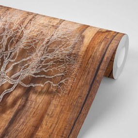 Carta da parati – Albero su Sfondo di Legno
