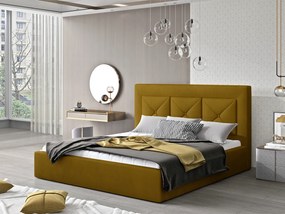 Letto matrimoniale con box contenitore Lione - 180 x 200 cm , Tessuto senape