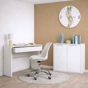 Scrivania Ufficio Paldir 100x82h cm con Cassetto in legno Laccato Bianco