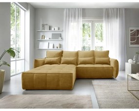 Divano angolare giallo allungabile/con contenitore (con penisola a sinistra/con chaise lounge) e rivestimento in velluto Campo – ELTAP