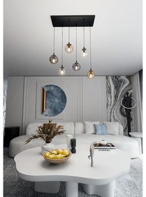 Sospensione Moderna 6 Luci Kali In Acciaio Nero E Sfere In Vetro Multicolor