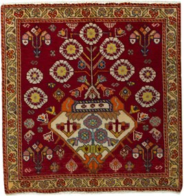 Shiraz Tappeto 60 x 70 Rosso (Iran) Annodato A Mano