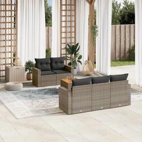 Set divano da giardino 6 pz con cuscini grigio in polyrattan