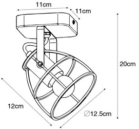 Faretto industriale grigio scuro con legno regolabile - Arthur