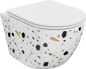 Mexen Lena vaso WC Rimless con sedile slim a chiusura rallentata, duroplast, pietra bianca terrazzo - 30224096