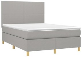 Letto a molle materasso e led grigio chiaro 140x200 cm tessuto