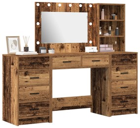 Set di 3 pezzi di tavolo da toeletta  con led legno vecchio legno ingegnerizzato