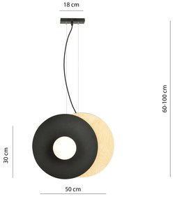 Sospensione Minimal Nordica Soho 2 Luci In Acciaio Nero E Legno Vetro Bianco