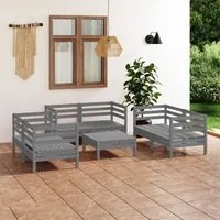 Set Divani da Giardino 7 pz Grigio in Legno Massello di Pino 3082589