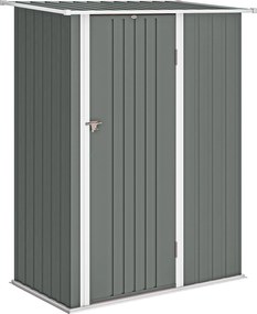 Capanno Porta Attrezzi 142x86x189 cm con Tetto Inclinato e Porta Bloccabile in Metallo Grigio Chiaro...