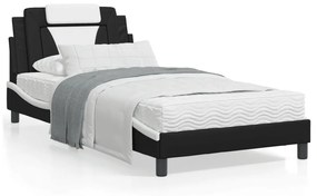 Letto con materasso nero e bianco 100x200 cm in similpelle