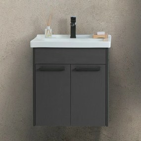 Mobile bagno sospeso 55 cm grigio effetto legno con armadietto a specchio Sofia