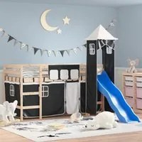 Letto a Soppalco con Torre Bambini Bianco e Nero 90x200cm Pinocod mxl 133250