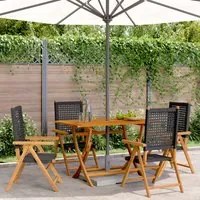 Sedie Giardino Reclinabili 4pz Nere Polyrattan e Legno Massello 3214520