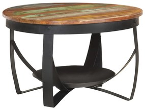 Tavolino Da Salotto Ø68x43 Cm İn Legno Massello Di Recupero /