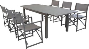 DEXTER - set tavolo in alluminio cm 160/240 x 90 x 75 h con 6 poltrone Carpenter