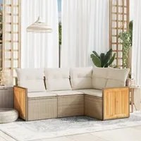 Set Divano da Giardino 4 pz con Cuscini Beige in Polyrattan 3260014