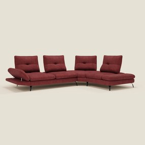 Ardex Divano Angolare - schienali traslanti e bracciolo regolabile in elegante tessuto impermeabile T06 rosso