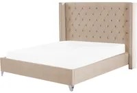 Letto a doghe Velluto beige imbottito Poggiatesta trapuntato borchie 180 x 200 cm Glam Design