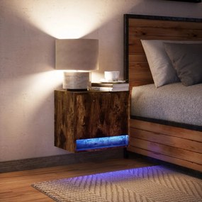 Comodino a parete con luci led rovere fumo