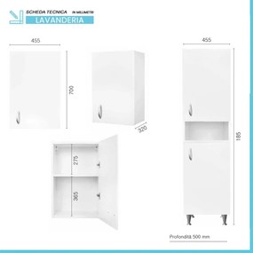 Set da 45 cm con lavatoio colonna e pensile in legno nobilitato bianco Fedra