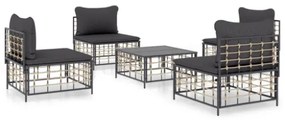 Set Divani da Giardino 5 pz con Cuscini Antracite in Polyrattan