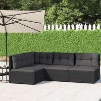 Set Divani da Giardino 4 pz con Cuscini Nero in Polyrattan 319594