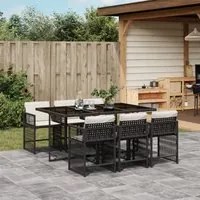 Set da Pranzo da Giardino 7 pz Nero con Cuscini in Polyrattan 3211626