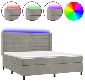 Letto a molle materasso e led grigio chiaro 160x200 cm velluto