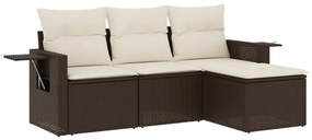 Set divano da giardino 4 pz con cuscini marrone in polyrattan