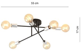 Plafoniera Industriale 6 Luci Veken In Acciao Nero E Cromo Bracci Dritti