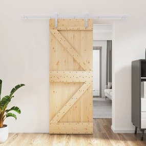 Porta Scorrevole Con Set Hardware 80x210 Cm Legno Massello Pino /