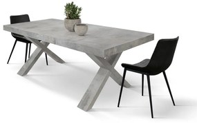 Tavolo allungabile AMALFI in legno effetto grigio cemento e gambe a X grigio cemento, allungabile 160&#215;90 cm &#8211; 240&#215;90 cm