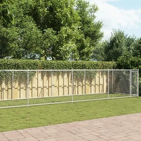 Gabbia per cani con porta grigia 10x2x1,5 m in acciaio zincato