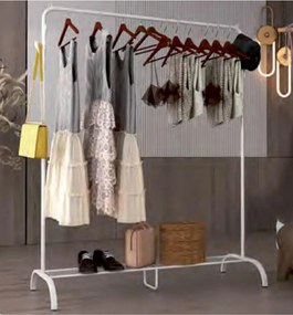 Stand appendiabiti Teddy – Acciaio bianco, base portaoggetti, 120x44x146 cm
