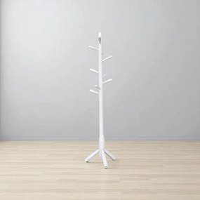 Appendiabiti da terra in legno con 9 ganci base tre piedi altezza 180 cm Bianco