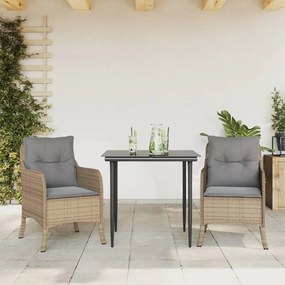 Set da pranzo da giardino 3 pz con cuscini beige in polyrattan