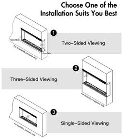 Camino elettrico da parete ad incasso 3 Lati BOSTON100 L101,6 x P20 x H44 cm
