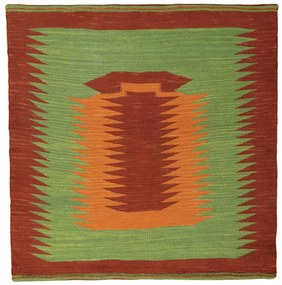 Kilim Tappeto 100x100 Verde (Iran) Tessuto A Mano