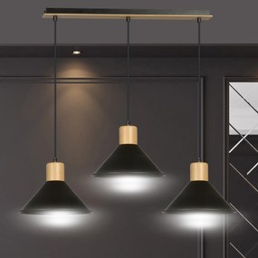 Sospensione Nordica 3 Luci Chandra In Acciaio Nero E Legno