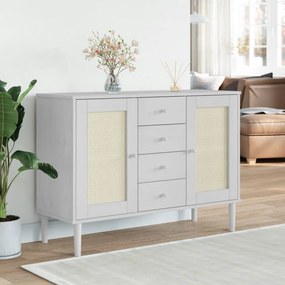 Credenza SENJA Aspetto Rattan Bianco 112x40x80 cm Massello Pino