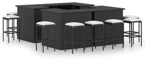 Set Bar da Giardino 16 pz con Cuscini in Polyrattan Nero